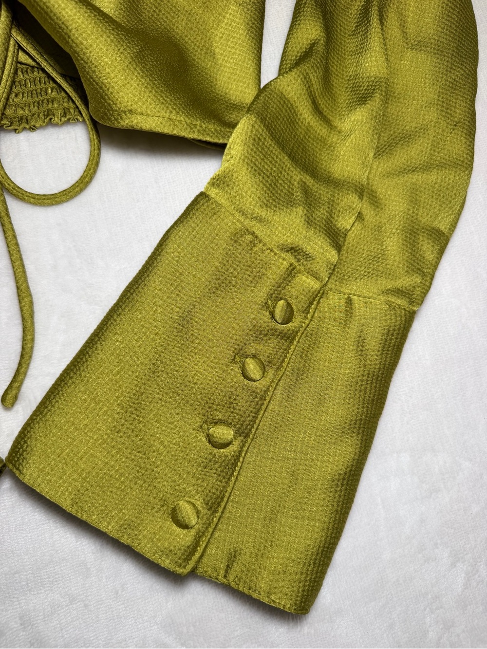 Rachel Zoe Chartreuse Ruched Button-Front Collared Top - Picture 5 of 6